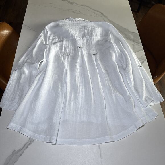 John Mark Size M White Blouse Button Front Wire Collar Tunic Top Artsy Lagenlook - Picture 12 of 14